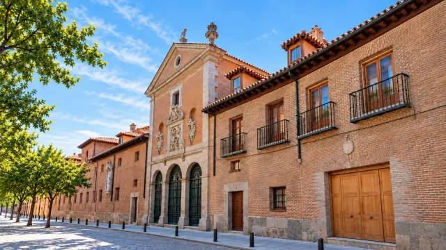 Brick front of the Trinitarias convent on Calle de Lope de Vega, in Madrid's Barrio de las Letras