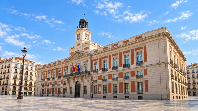 The New Year clock on the tower of the Real Casa de Correos in Madrid's Puerta del Sol